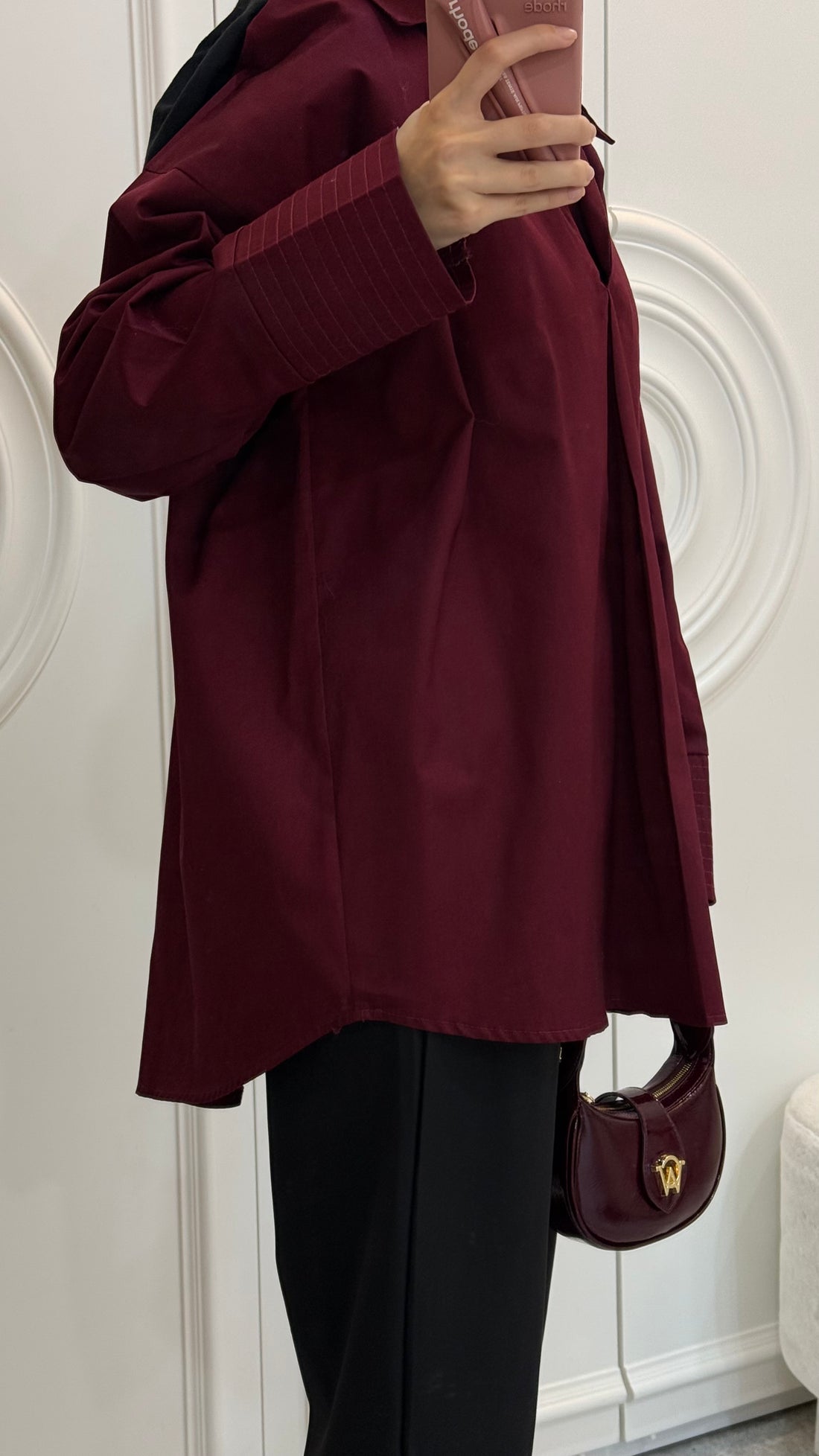 NAKIS KOL DETAY BORDO GOMLEK - nuha collection