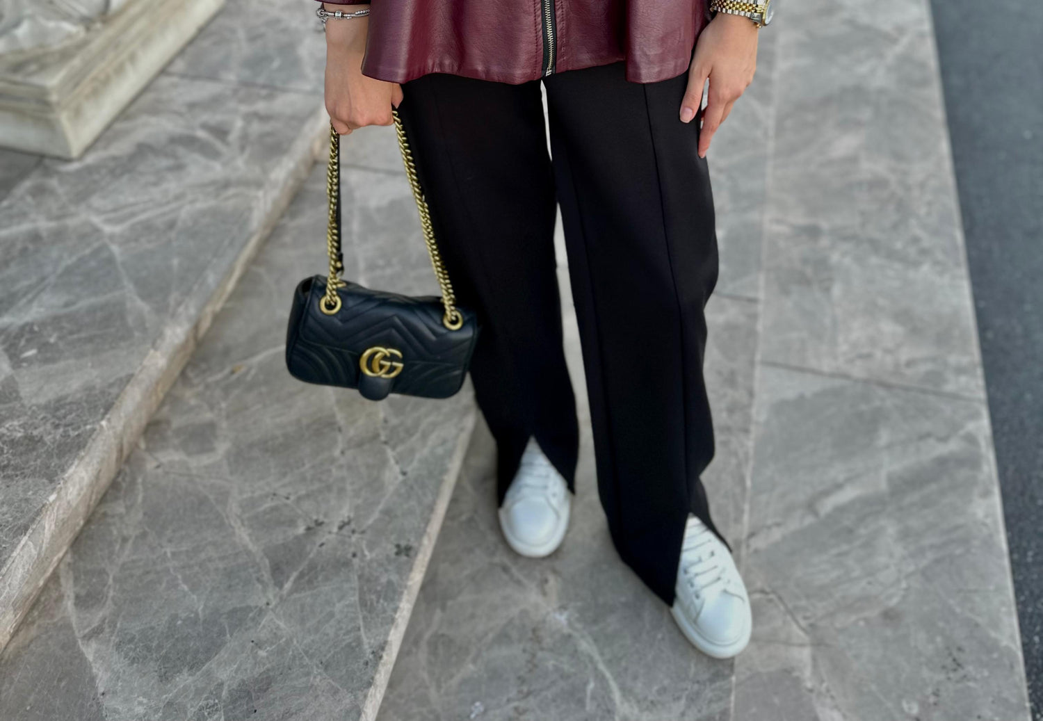 ONDEN YIRTMACLI SIYAH PANTOLON - nuha collection