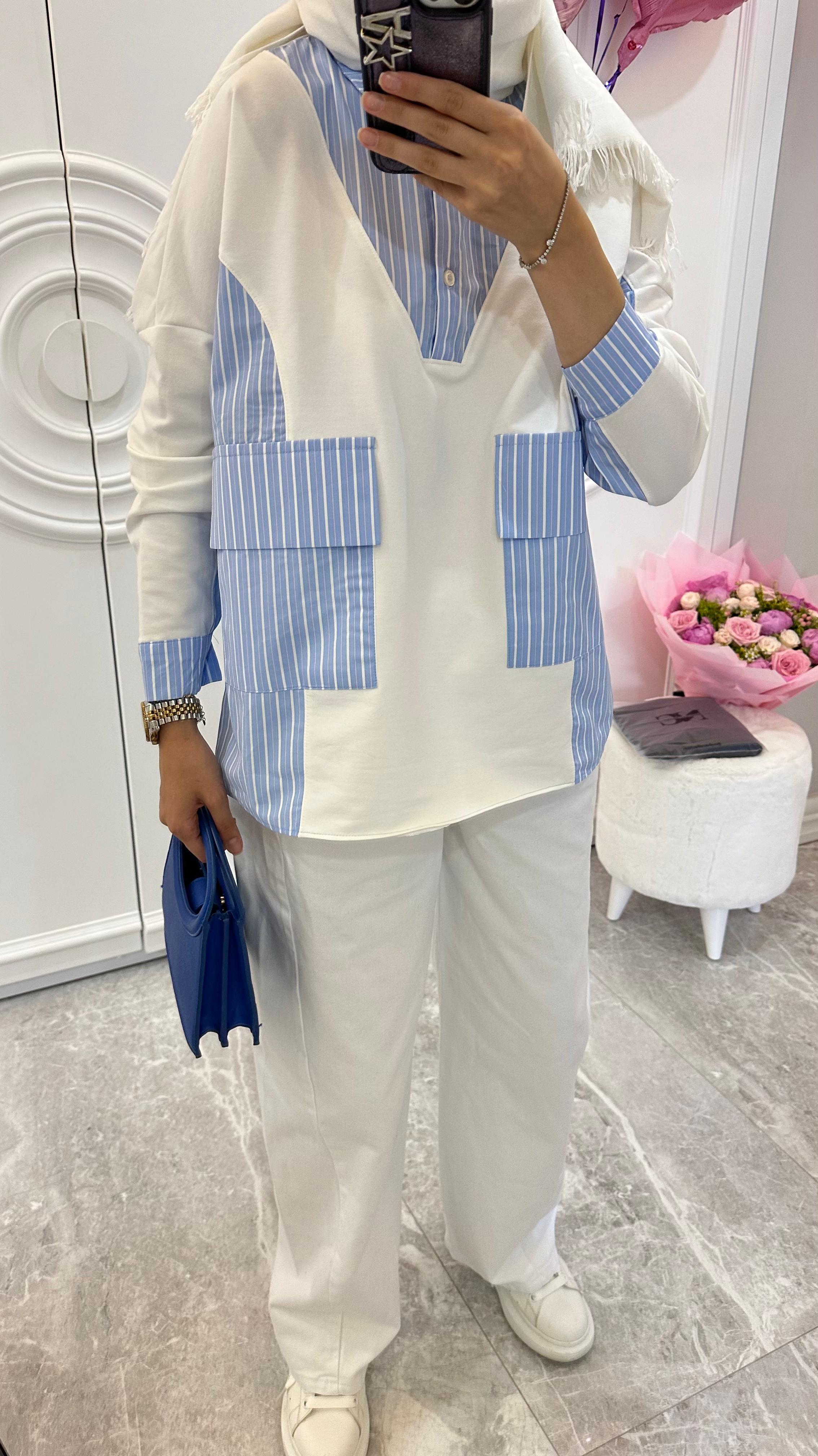 CIZGILI SWEAT GOMLEK / PACA DETAYLI KOL PANTOLON - nuha collection