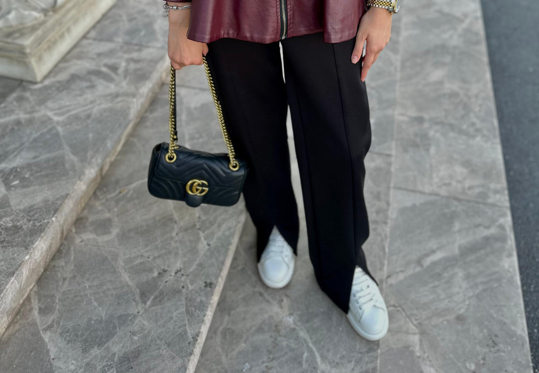 ONDEN YIRTMACLI SIYAH PANTOLON - nuha collection