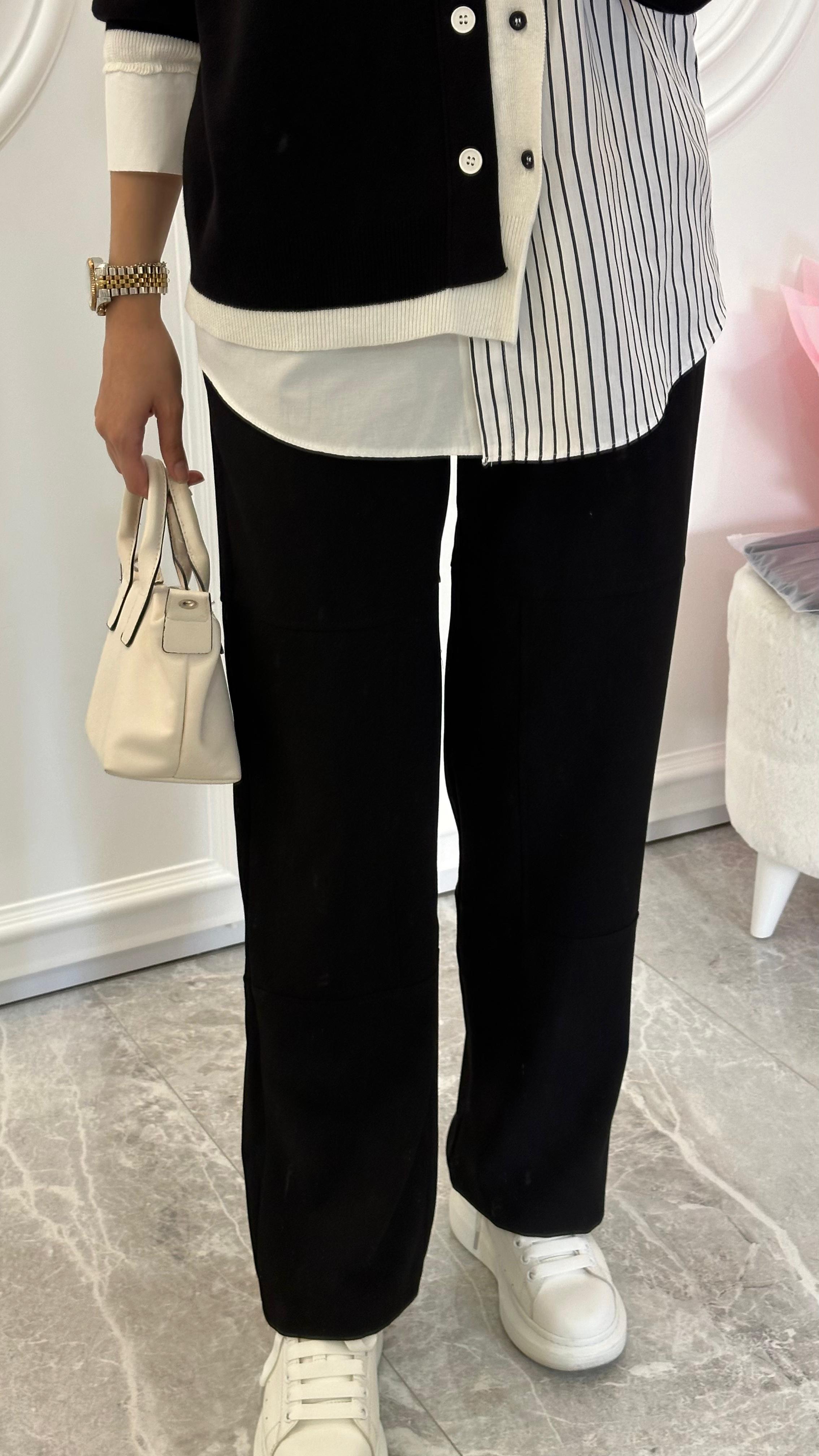 SIYAH CIZGI DETAY GOMLEK HIRKA / SIYAH PANTOLON - nuha collection