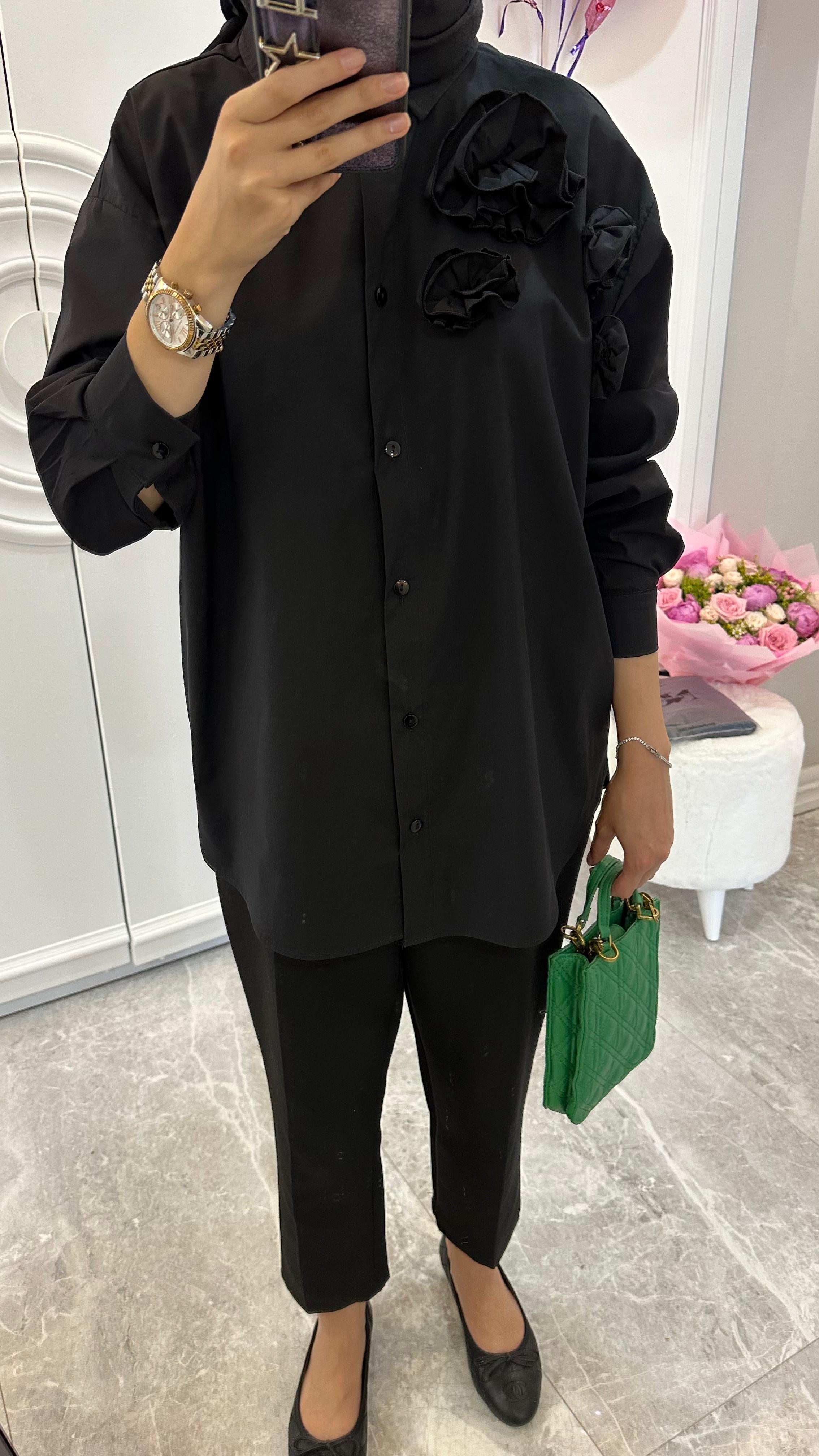 SIYAH GUL GOMLEK - nuha collection