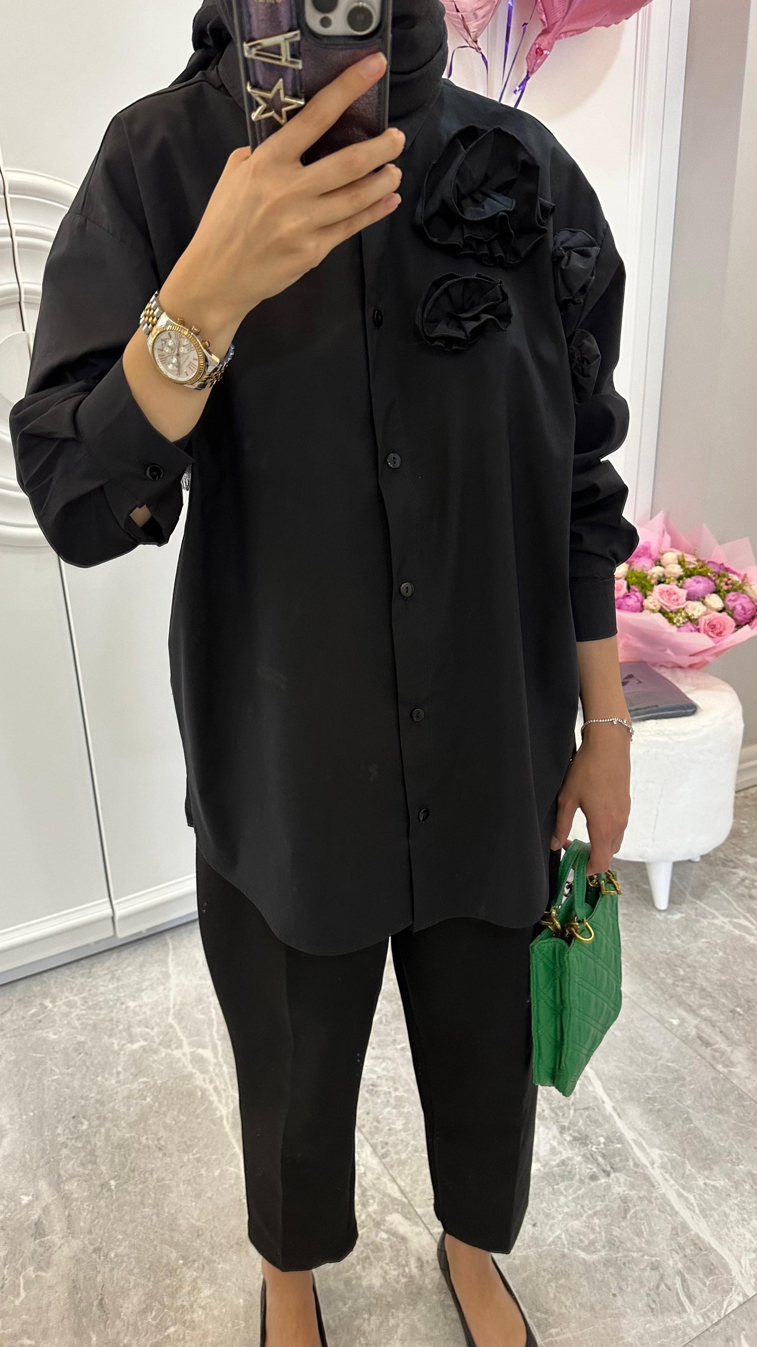 SIYAH GUL GOMLEK - nuha collection