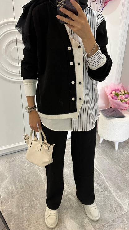 SIYAH CIZGI DETAY GOMLEK HIRKA / SIYAH PANTOLON - nuha collection