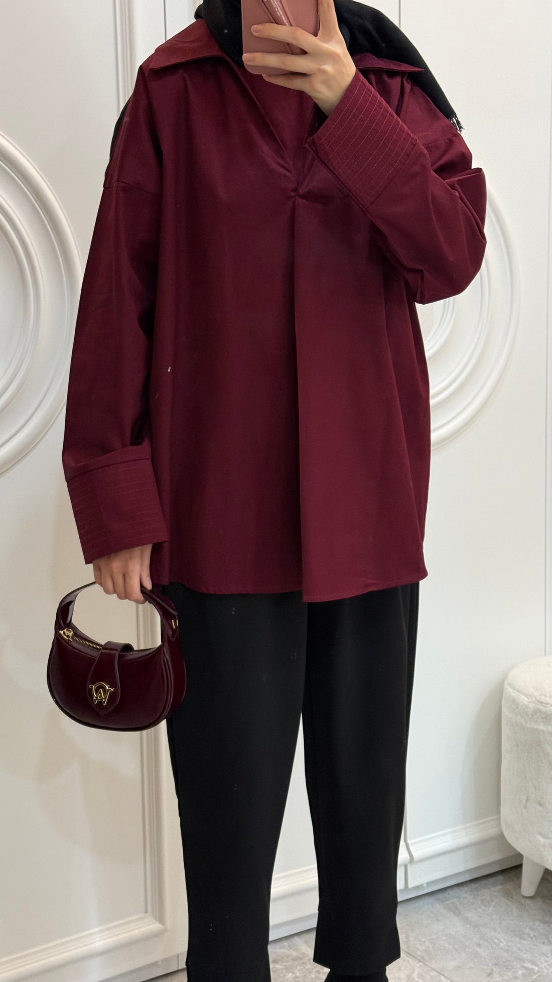 NAKIS KOL DETAY BORDO GOMLEK - nuha collection