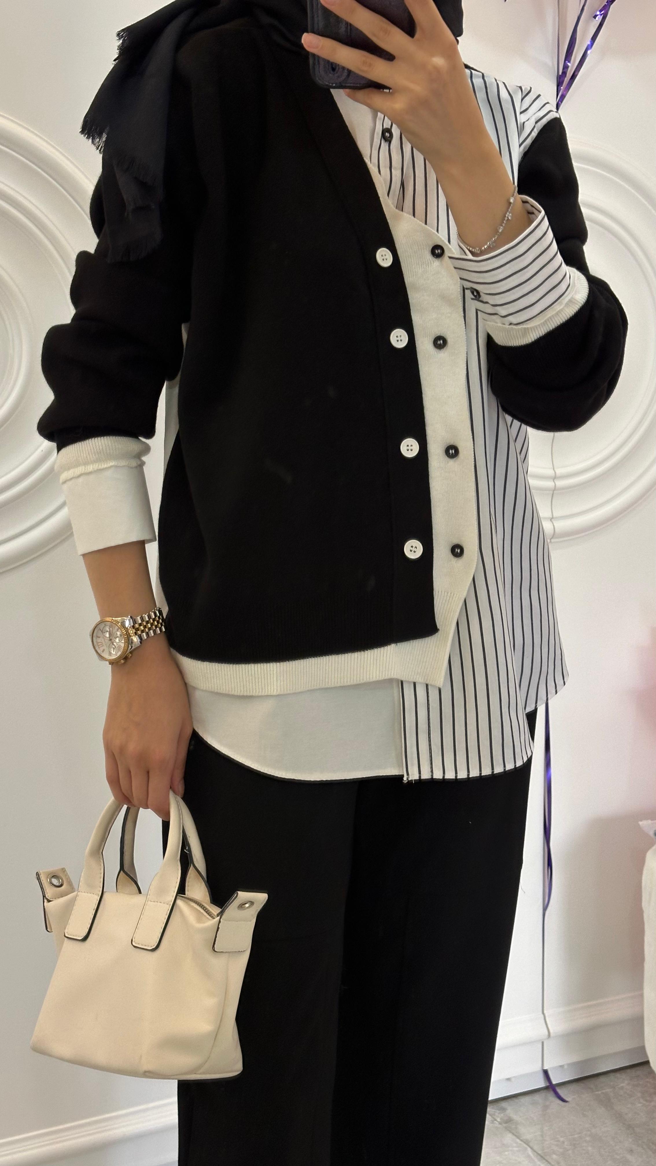 SIYAH CIZGI DETAY GOMLEK HIRKA / SIYAH PANTOLON - nuha collection